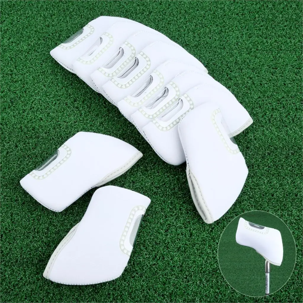 White 10 шт./компл. неопреновый чехол для головки клюшки для гольфа чехлы с прозрачной Пластик смотровым окошком для металлическая головка Защитные чехлы для головки 9-Цвета - Цвет: White