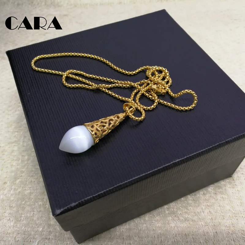 

2019 New Arrival Women 316 stainless steel water drop necklace pendant Opal stones women jewelry ,CARA0032-1