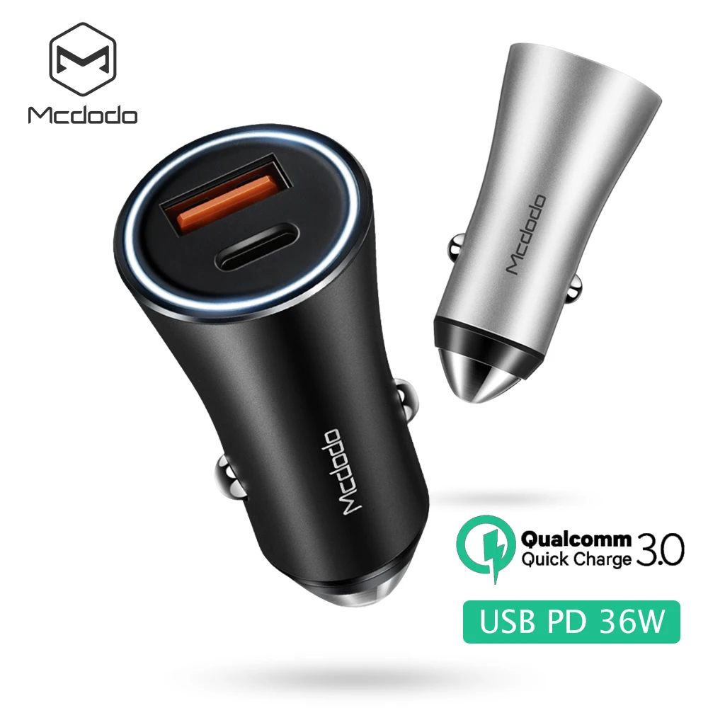 Mcdodo зарядное устройство для автомобиля с двумя портами USB 36 Вт разъемом Type C PD