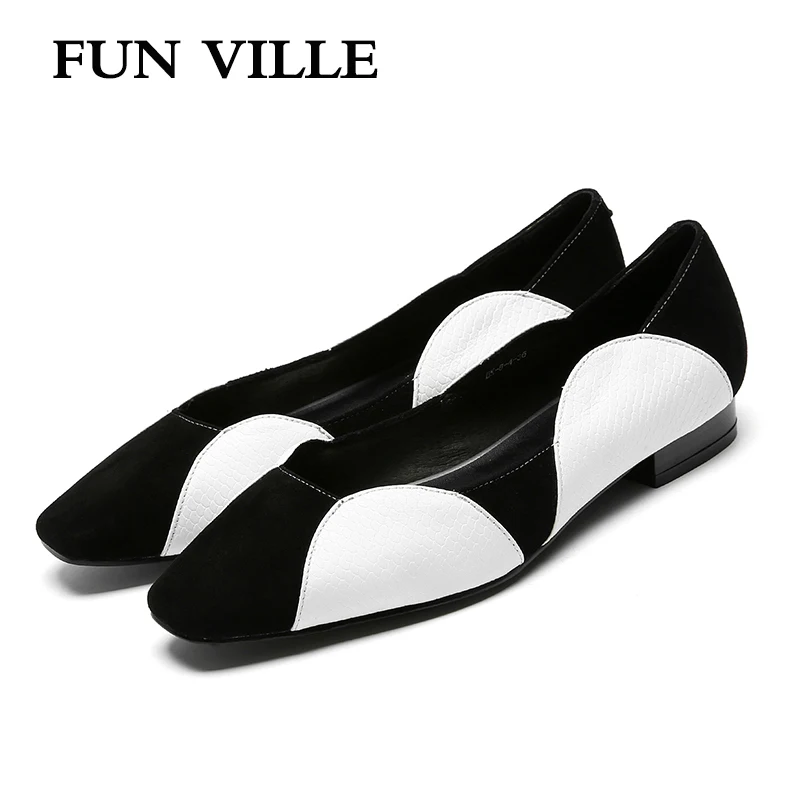 

FUN VILLE New Fashion Flats shoes for women Genuine Leather Kid Suede Spring Summer Women Casual shoes Sexy loafers Round Toe