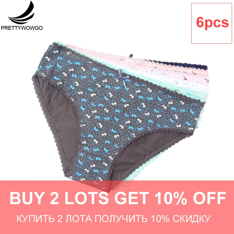 Prettywowgo 6 шт/лот Женские трусы оптом Новое поступление хорошее качество 6 цветов с цветочным принтом хлопковые трусы 2009