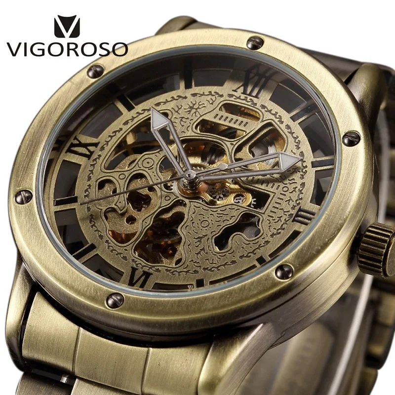 Часы VIGOROSO мужские винтажные автоматические механические бронзовые стальные