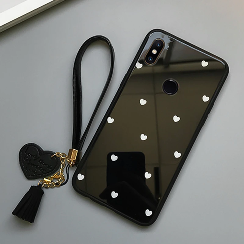 BONVAN Tempered Glass Case For Samsung Galaxy M30 M20 M10 love Heart Cover Tassel lanyard phone Fundas | Мобильные телефоны и