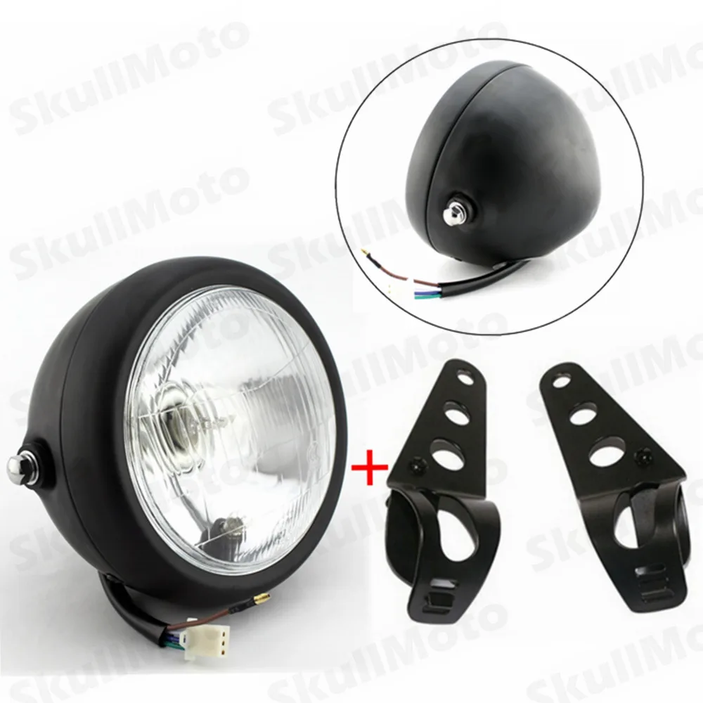 

Motorcycle Black Metal Headlight Head Lights Lamp Fog Light With Bracket For Harley Honda Bobber Chopper Universal