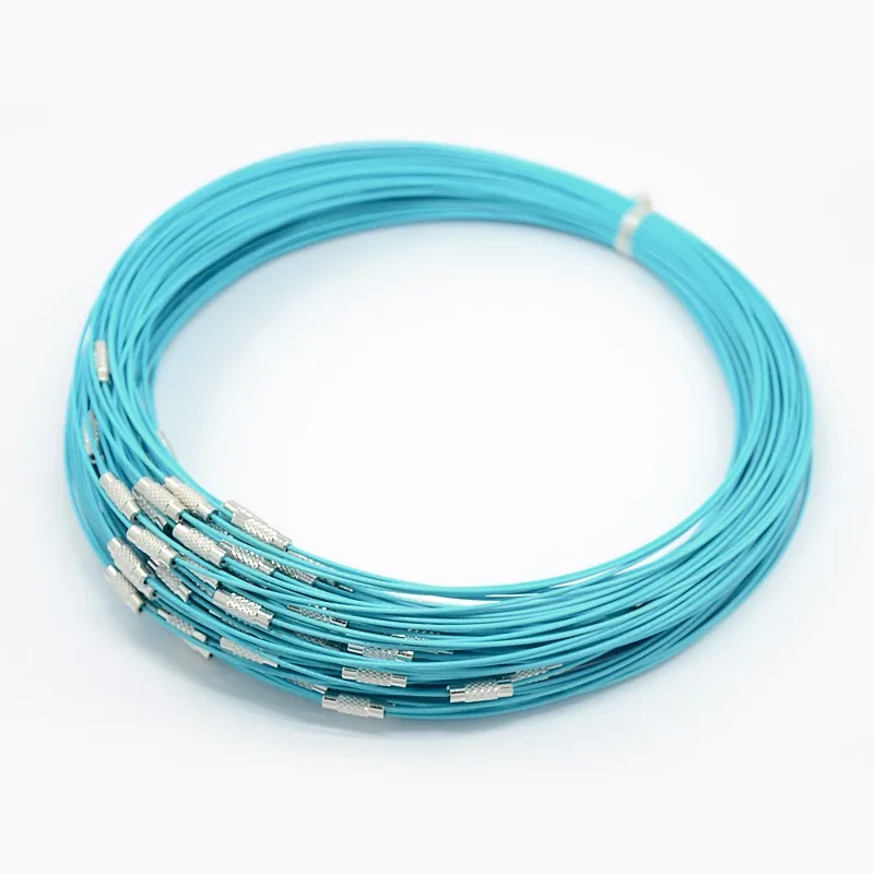 SkyBlue 10 шт./партия, 1 мм, проволока из нержавеющей стали, ожерелье, браслет, шнур для изготовления ювелирных изделий своими руками, с латунной винтовой застежкой, смешанные цвета, 17,5 дюйма, F70 - Цвет: SkyBlue