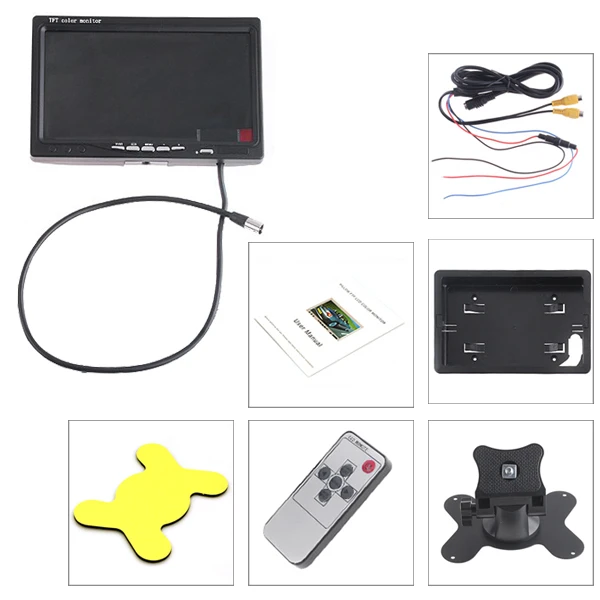 7 дюймов TFT lcd цветной автомобиль заднего вида DVD VCR монитор парковочный 2 AV вход + IR