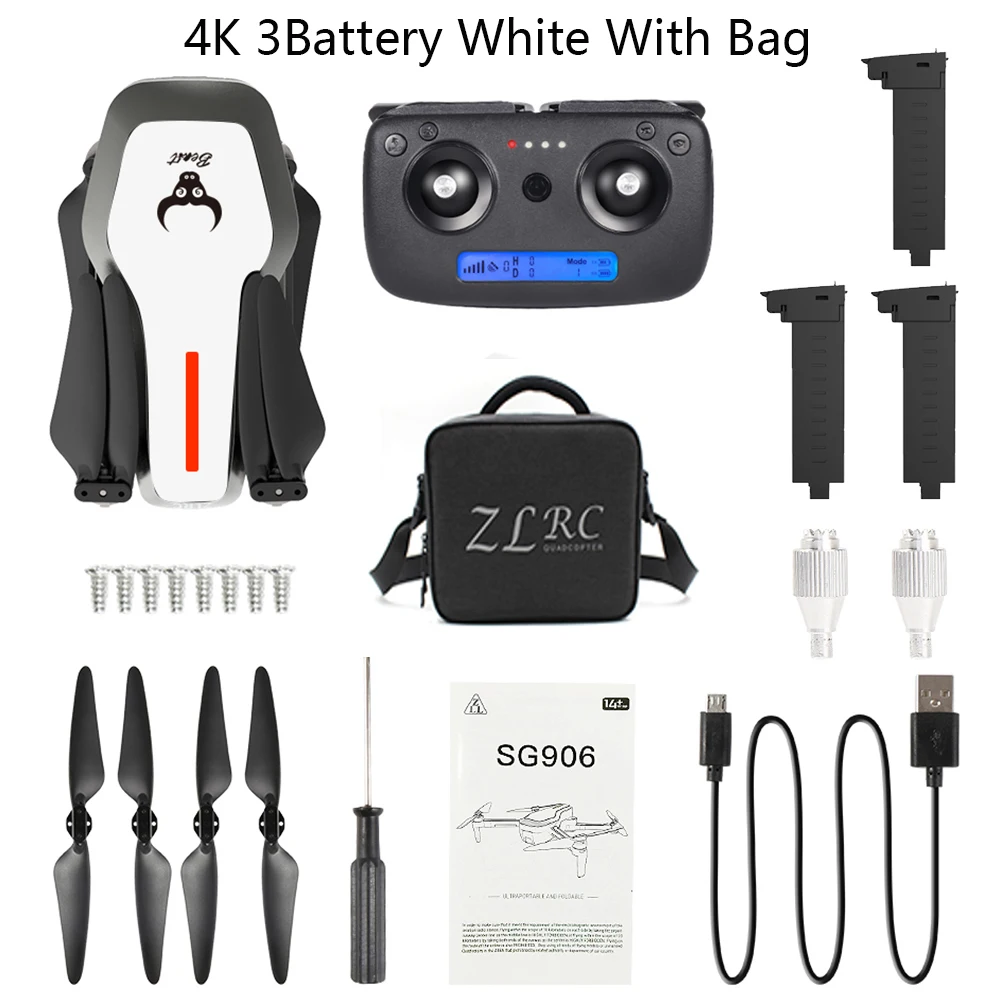 4K 3B Bag W LAUMOX SG906 Дрон gps 5G wifi FPV с камерой 4K HD бесщеточный селфи складной Дрон RC Квадрокоптер RTF VS H117s B4W ZEN K1 F11 - Цвет: 4K 3B Bag W