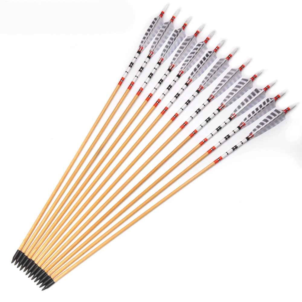 

80cm Wooden Pine Arrow Spine 500 Diameter 8.5mm with Turkey Feather for Recurve Compound Bow Longbow Archery Shooting