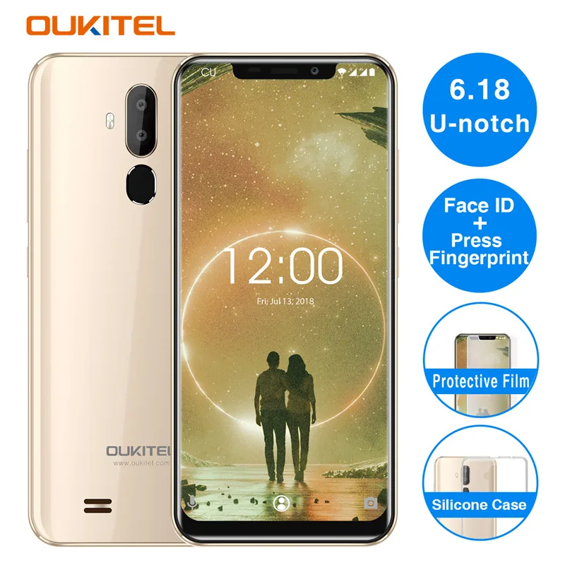 Золотой OUKITEL C12 Face ID 6,1" 19:9 смартфон с отпечатком пальца Android 8,1 мобильный телефон MTK6580 четырехъядерный 2 Гб ОЗУ 16 Гб ПЗУ 3300 мАч разблокировка - Цвет: Золотой