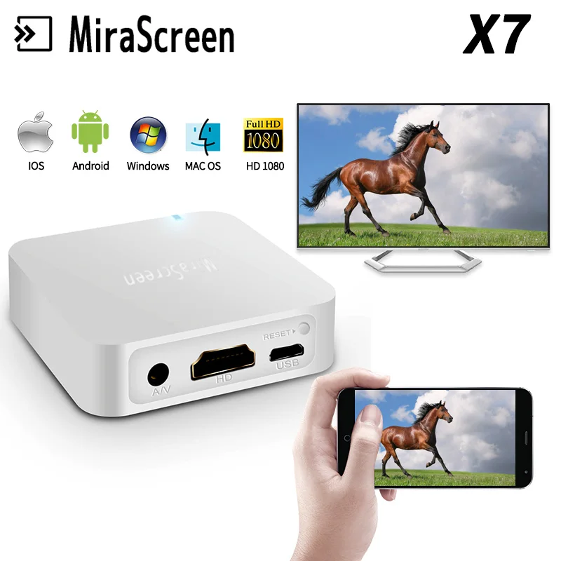 MiraScreen X7 Беспроводная связь коробка для iOS Android телефон аудио видео Miracast Wi-Fi дисплей DLNA приемник зеркалирование HD AV в автомобиль
