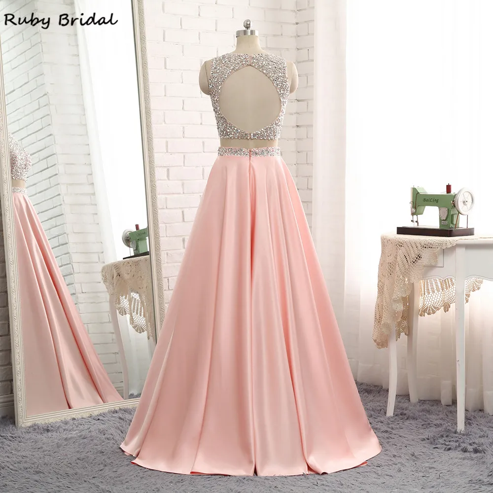 Ruby Bridal vestido de festa длинные трапециевидные розовые платья для выпускного из сатина с бисером роскошные ремни из двух частей вечернее платье P1210