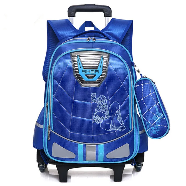 Blue 2 Wheels Детские водонепроницаемые школьные ранцы для мальчиков на колесиках, Детский рюкзак на колесиках, студенческие багажные сумки, Mochila Infantil - Цвет: Blue 2 Wheels