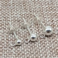 925 sterling silver earring posts with flat ball back and stopper 3mm 4mm 5mm