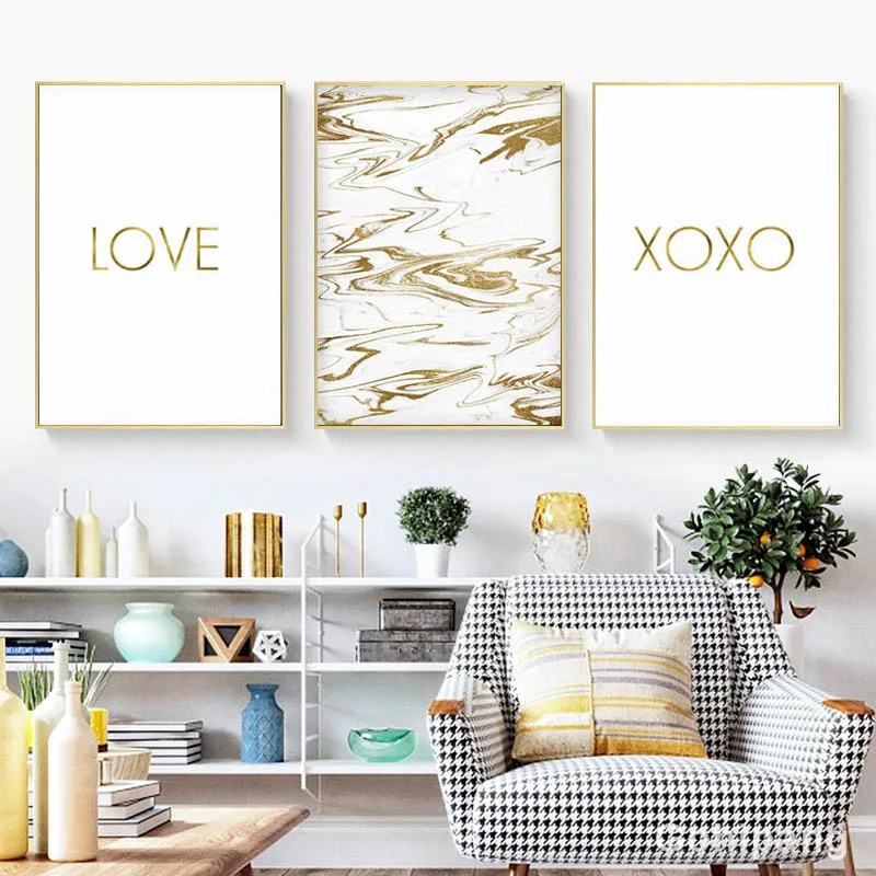 Xoxo Print Love Quotes Canvas Painting Marble Gold Wall Decor Scandinavian Poster Pictures for Living Room no frame | Дом и сад