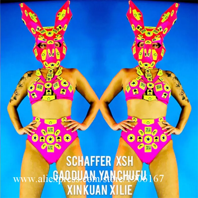 Модный женский флуоресцентный костюм для ночного клуба с кроликом сексуальный