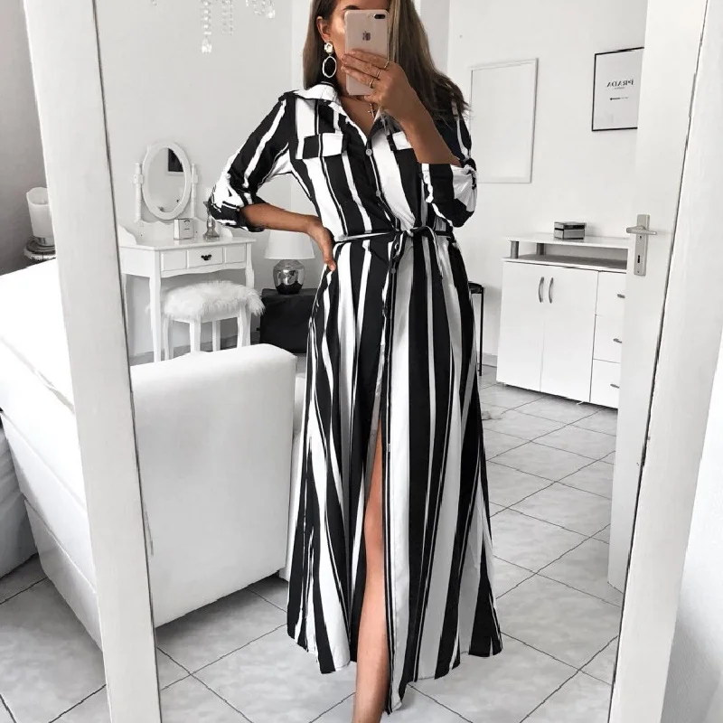 Женское платье кардиган в полоску Европейском/американском стиле модное весенне