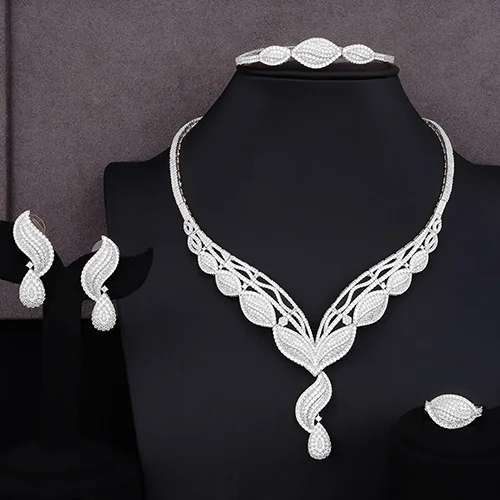 Silver Godki роскошный цветочный виноград нигерийские комплекты украшений для женщин Свадебные кубические циркониевые ювелирные изделия из золота из Дубаи наборы Африканский бисер ювелирный набор - Окраска металла: Silver
