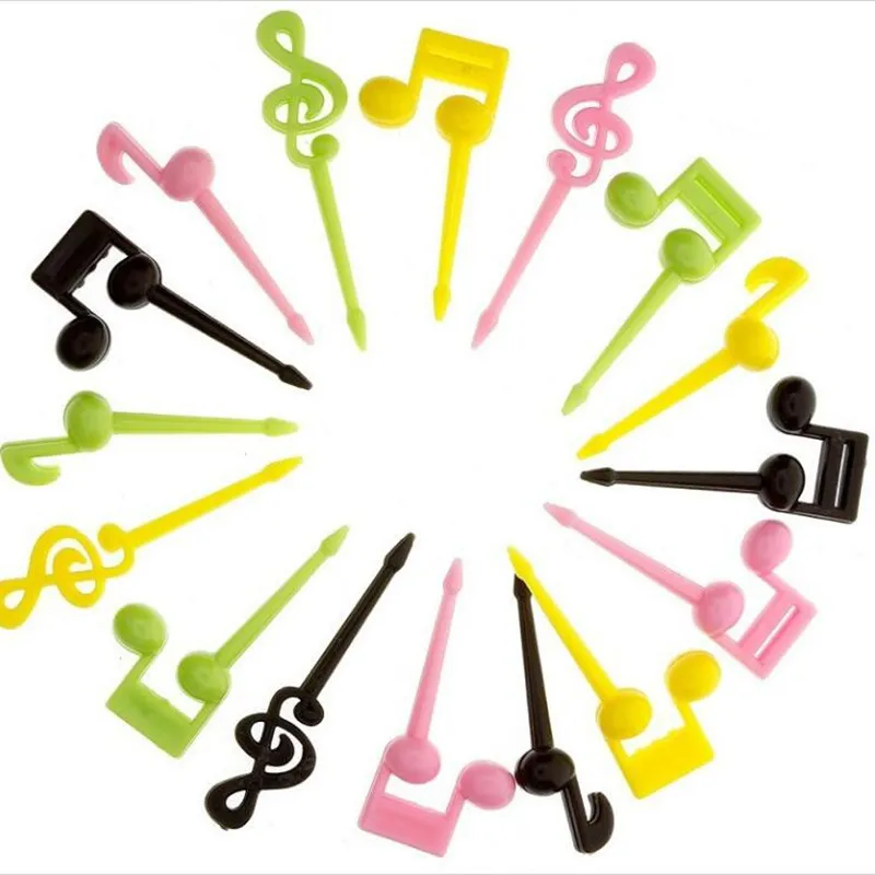 

16pcs / set! Musical fork shape Reusing plastic Lunch decoration sign Children's fruit sign salad set fork