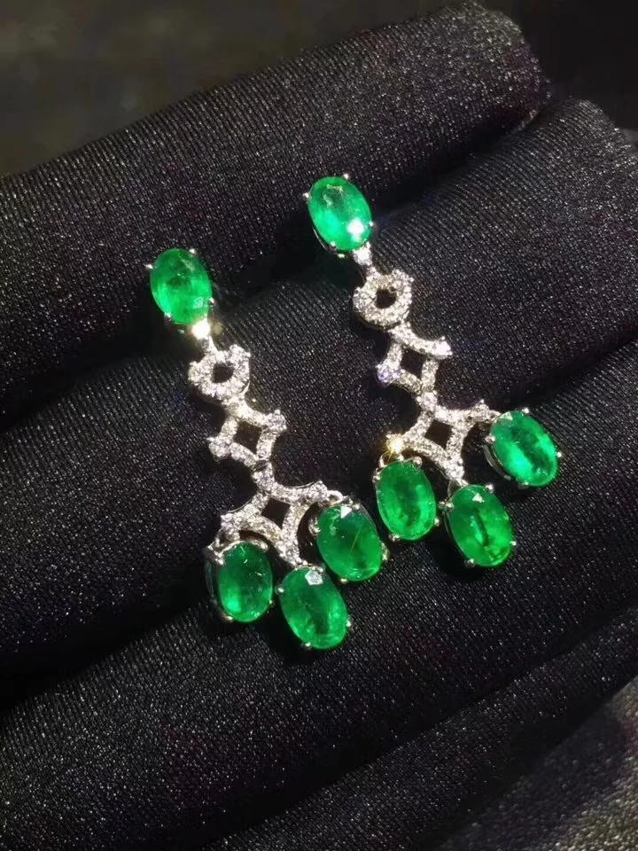 

Natural Emerald Drop Earrings for Women Party Anniversary High quality 1.6Ct Genuine gems Fine jewelry 925 Sterling Silver #394