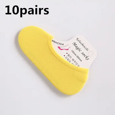 yellow 10 пар/лот Детские невидимые короткие носки-башмачки с закрытым носком Нескользящие силиконовые карамельные цвета черные бежевые носки для детей Новинка - Цвет: yellow
