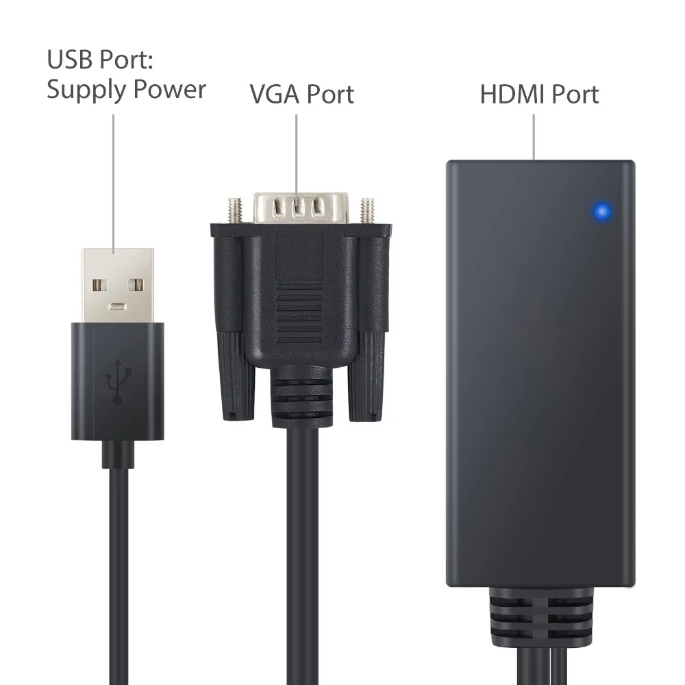 PROZOR VGA папа к HDMI совместимый Женский конвертер адаптер кабель с аудио выходом 1080P