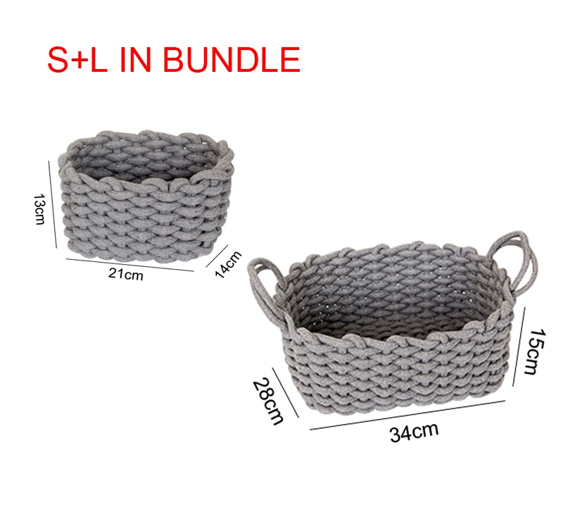 S-L bundle gray Льняная вязаная корзина для хранения одежды ручной работы корзина для белья из натуральной ткани детская корзина для хранения игрушек настольная маленькая коробка-Органайзер - Цвет: S-L bundle gray