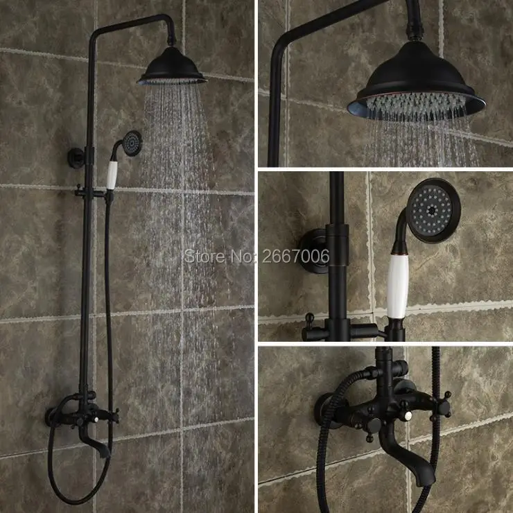 

Free shipping Home Improvement Brass Shower Set Elegant Rainfall Bathtub Faucet Shower Black Plated Wholesale And Retail GI281
