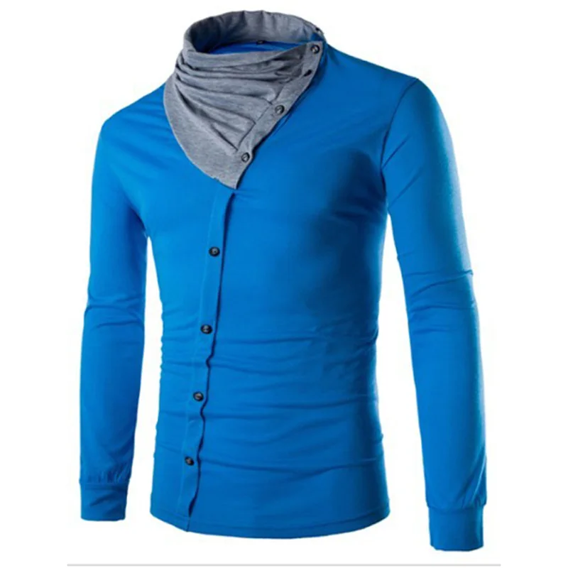 Бесплатная доставка Мужская футболка с воротником ворсом и длинными рукавами