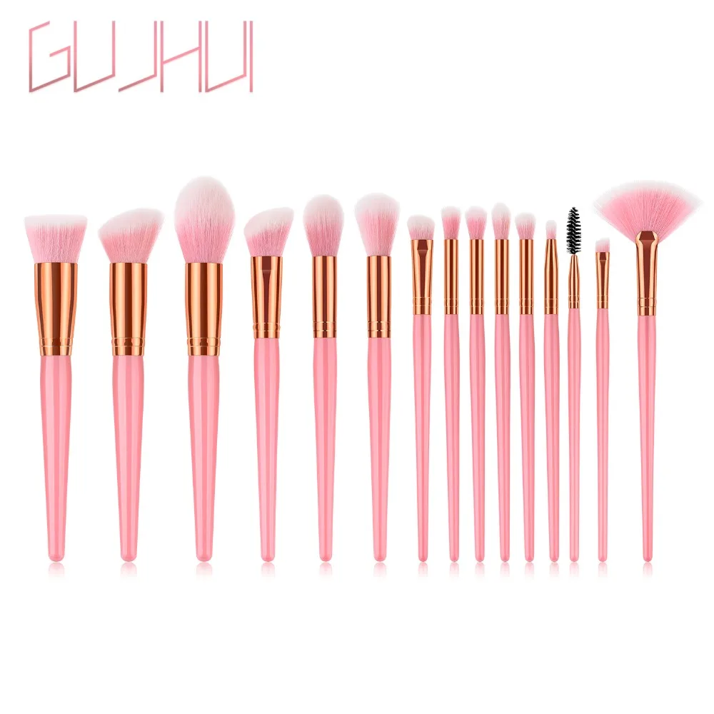 

New Arrival 15pcs Makeup Brush Set High Quality Cosmetics Brushes Kit Woman Powder Foundation Blush Make Up Tool GUJHUI T-15-015