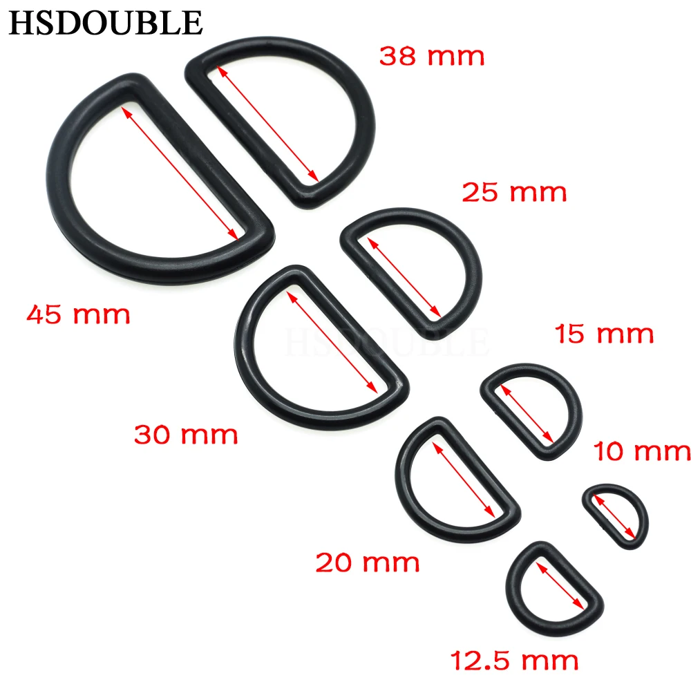 Пластиковые d-образные пряжки Размеры 10 мм 12 15 20 25 30 38 45 черный