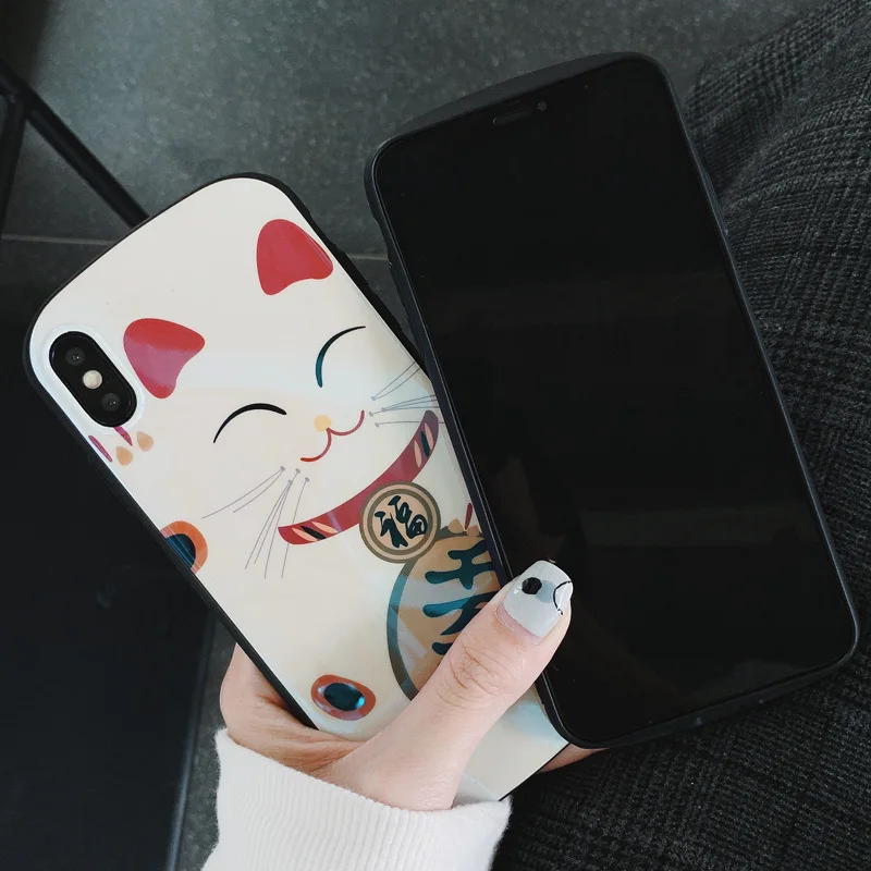 For iphone 11 pro XS max Fortune Cat Shield Case Lucky Soft cover X XR 8 8plus 6 6s 6sp 7 7P Maneki Neko Shell |