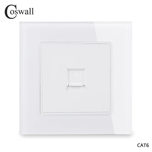 Coswall кристальная стеклянная панель 1 комплект RJ45 Интернет-разъем CAT6 разъем компьютерная розетка настенная розетка для передачи данных - Тип: White