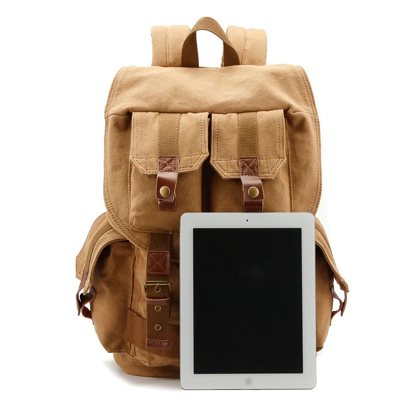 Холщовые походные рюкзаки мужские винтажные кожаные военные и женские школьные