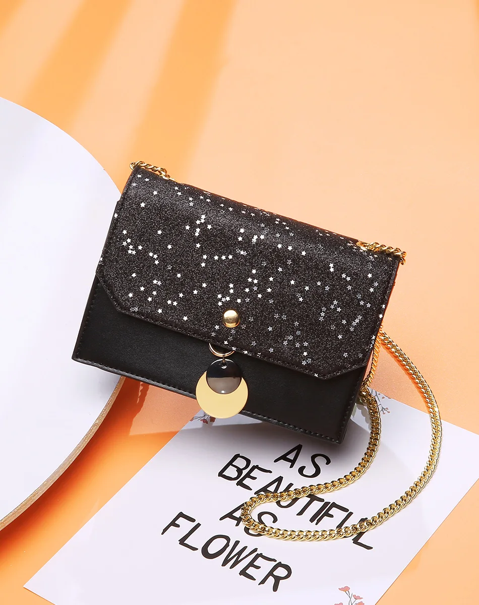 Сумка на плечо с блестками в Корейском стиле золотой подвеской и цепочкой модная