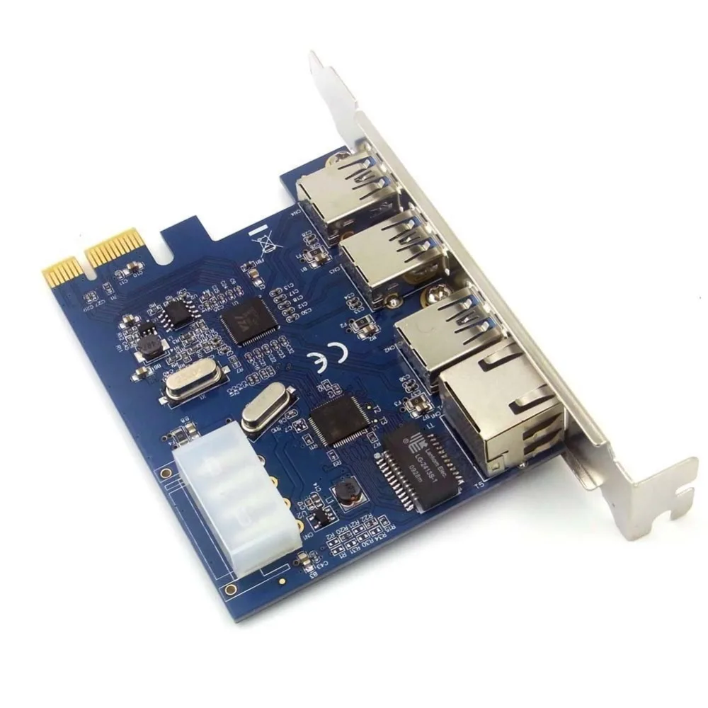 Aneew Pci-e to 3 Port USB 3.0 Rj45 Gigabit Ethernet Expansion Card Desktop PC Network PCI Express 1000Mbps Lan Adapter | Компьютеры и