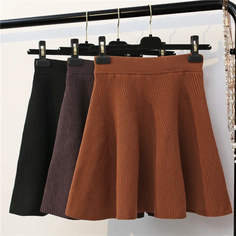 Осенняя трикотажная юбка с высокой талией Женская плиссированная мини милая