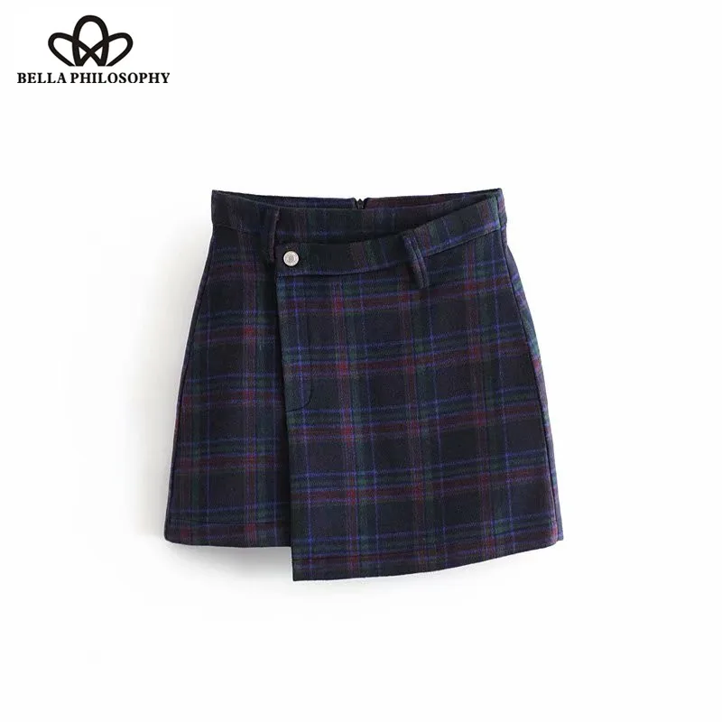 Wonder 2018 новый осень плед шаблон шерстяные Фасонная юбка карандаш faldas mujer Дамы chic high