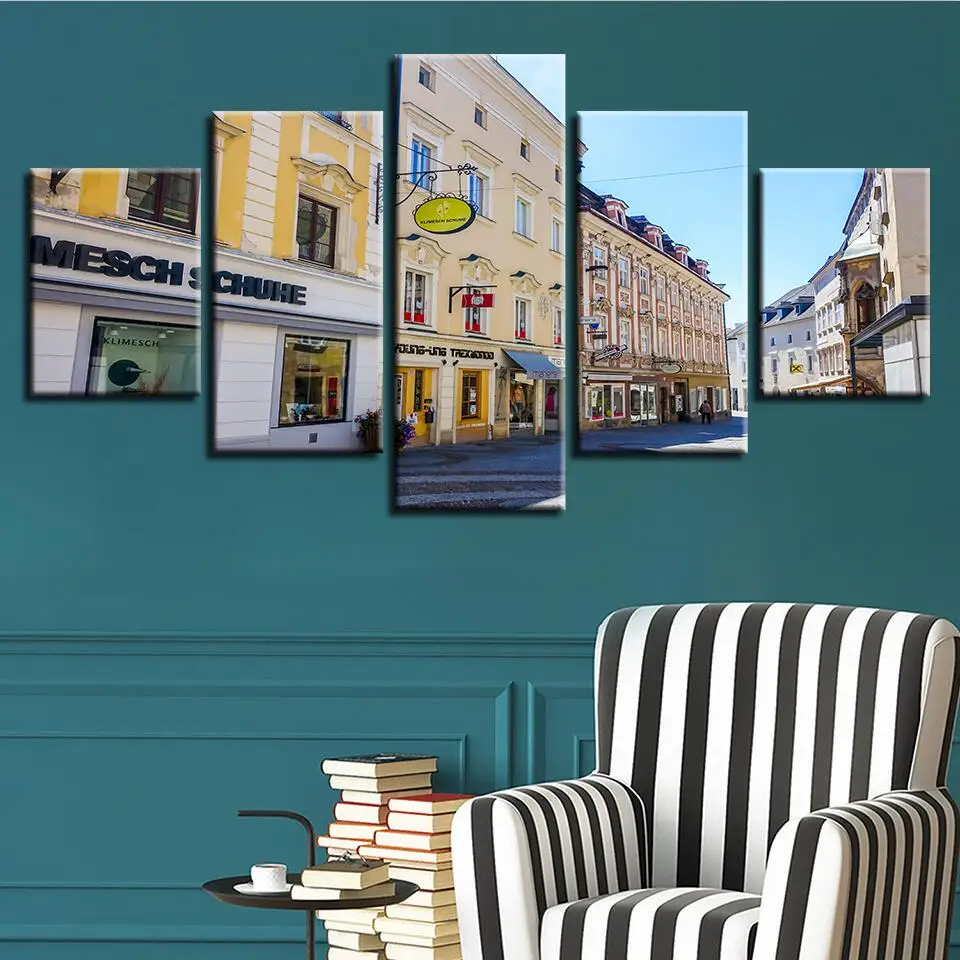 

Wall Art Poster Modern Home Decor 5 Pieces City Building Living Room Canvas HD Print Scenery Painting Modular Pictures Framework