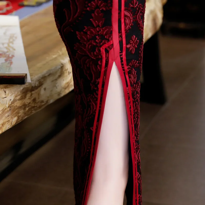 Женское длинное винтажное кружевное платье Qipao красное традиционное китайское