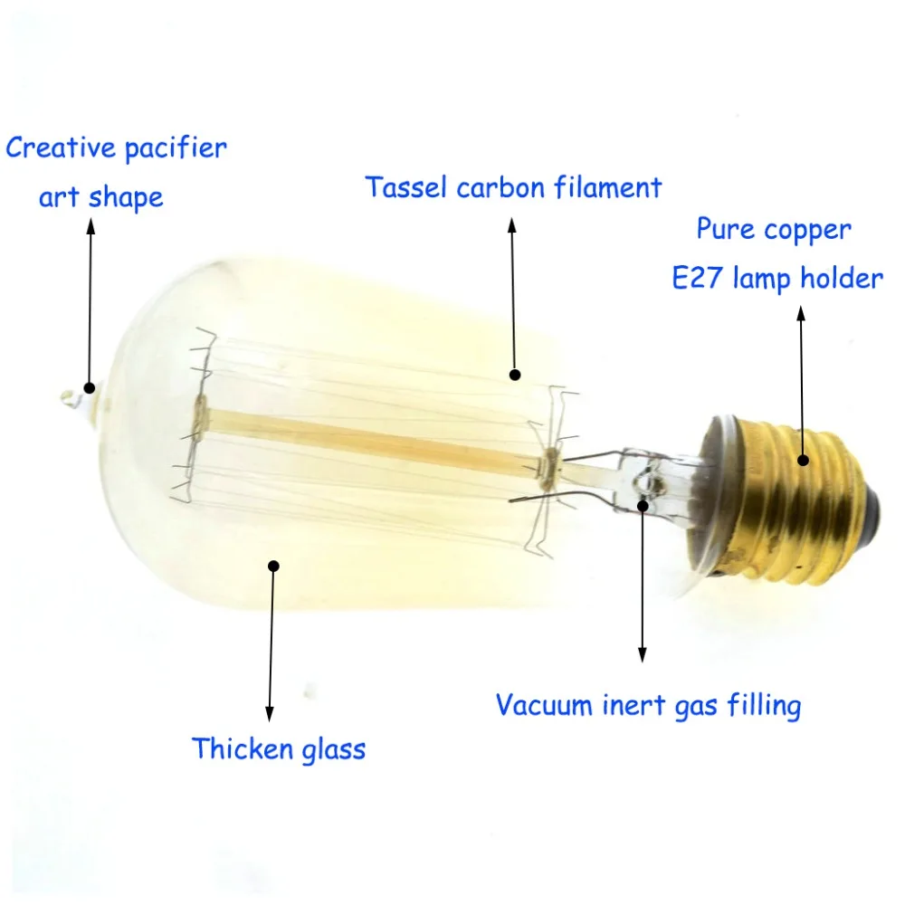 40 Вт/60 W 220V E27 Edison светильник шарик из углеродистой стали катод Эдисон Ретро Винтаж можно использовать энергосберегающую лампу или светодиодную лампочку) ST64/ST58/A19/T45/G80/G95/G125/T300