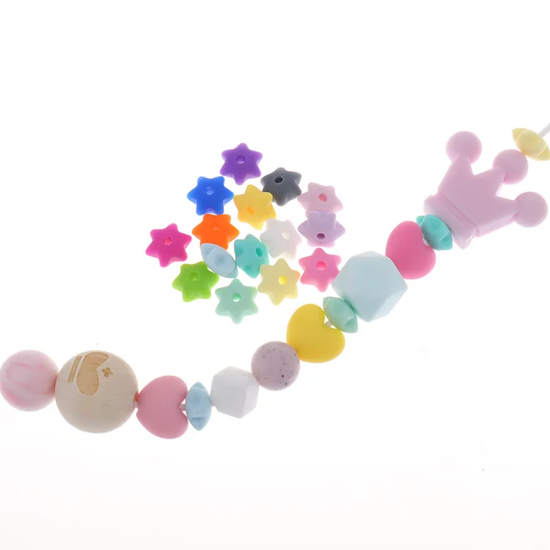 50PCS Silicone Beads For Necklaces Hexangular Star Food Grade Teething Safe Bpa Free Silicon Baby | Мать и ребенок
