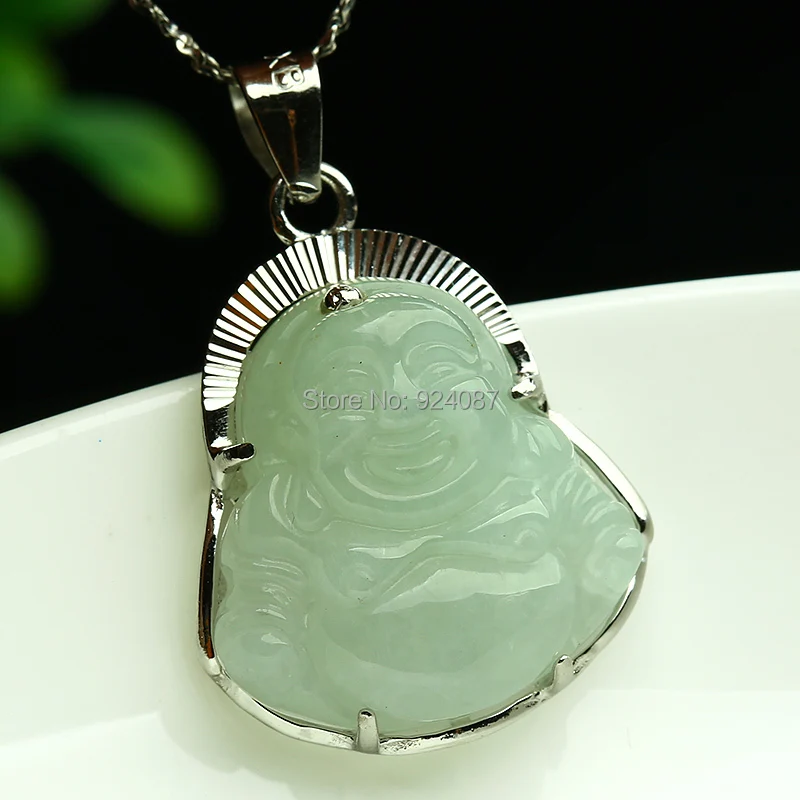 Подвеска в виде Будды из серебра 925 пробы с инкрустированным нефритом Подлинная