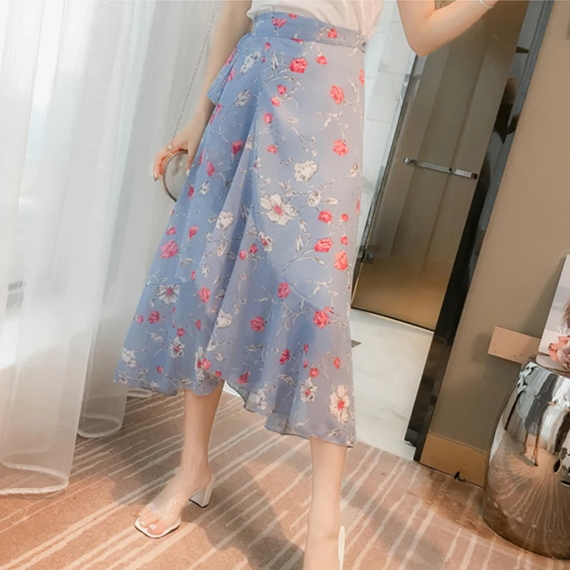 Женские богемные пляжные шифоновые юбки модные женские летние цветочные рыбий