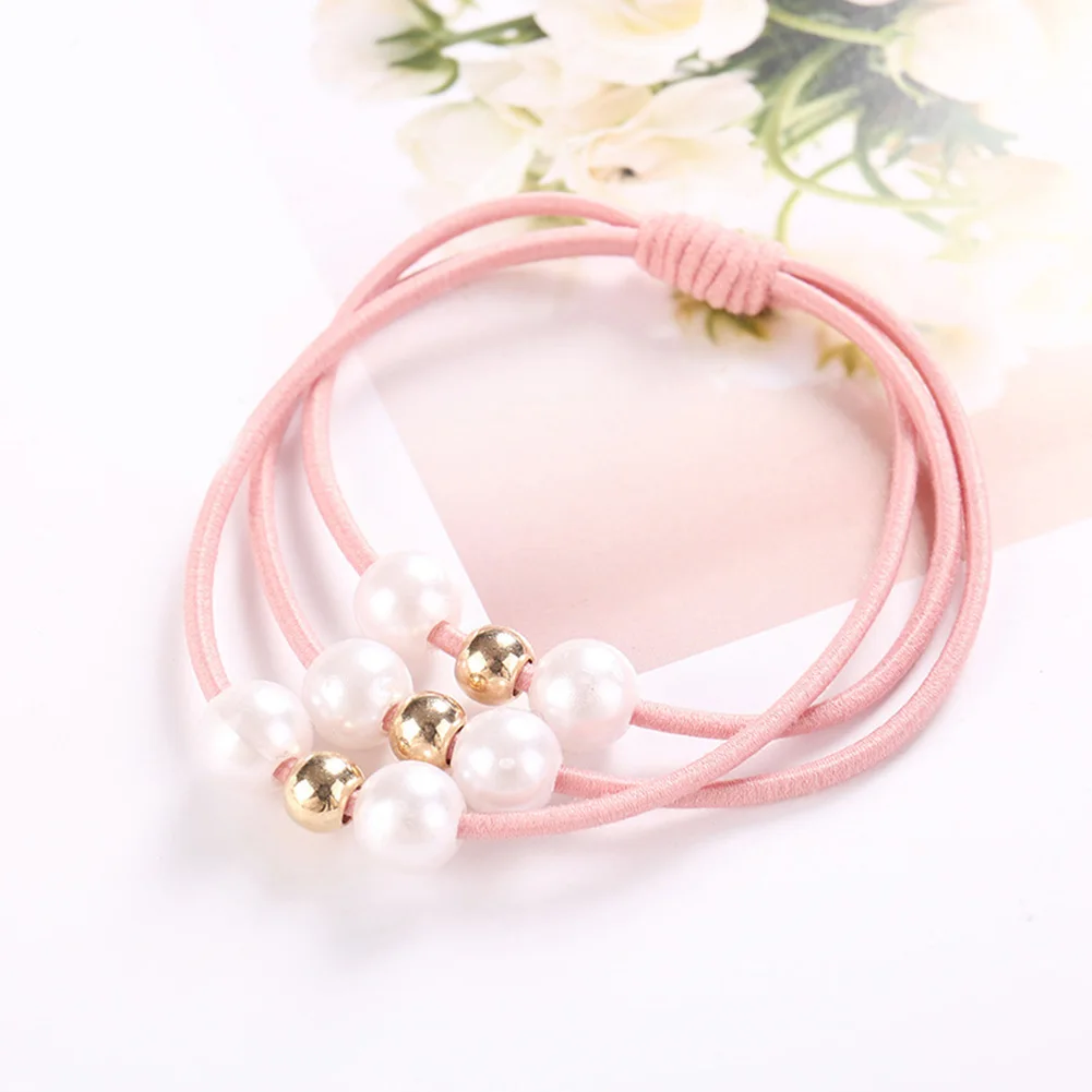 light pink Корейские милые резинки для волос с жемчугом и бусинами, резинки для волос для девочек, женские резинки для волос, резинки, аксессуары для волос в подарок - Цвет: light pink