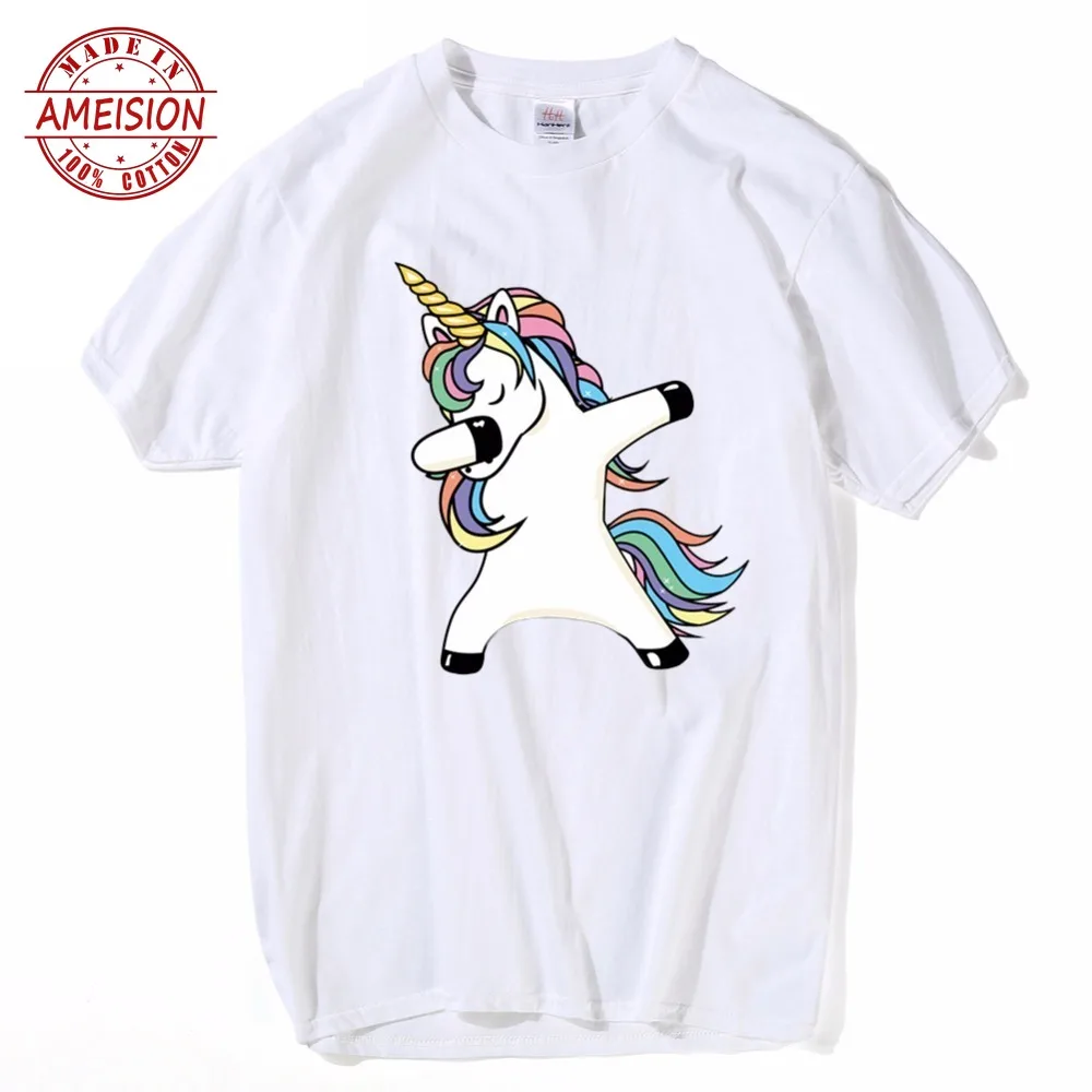 Хлопковая Повседневная футболка для мужчин смешной единорог с принтом милая