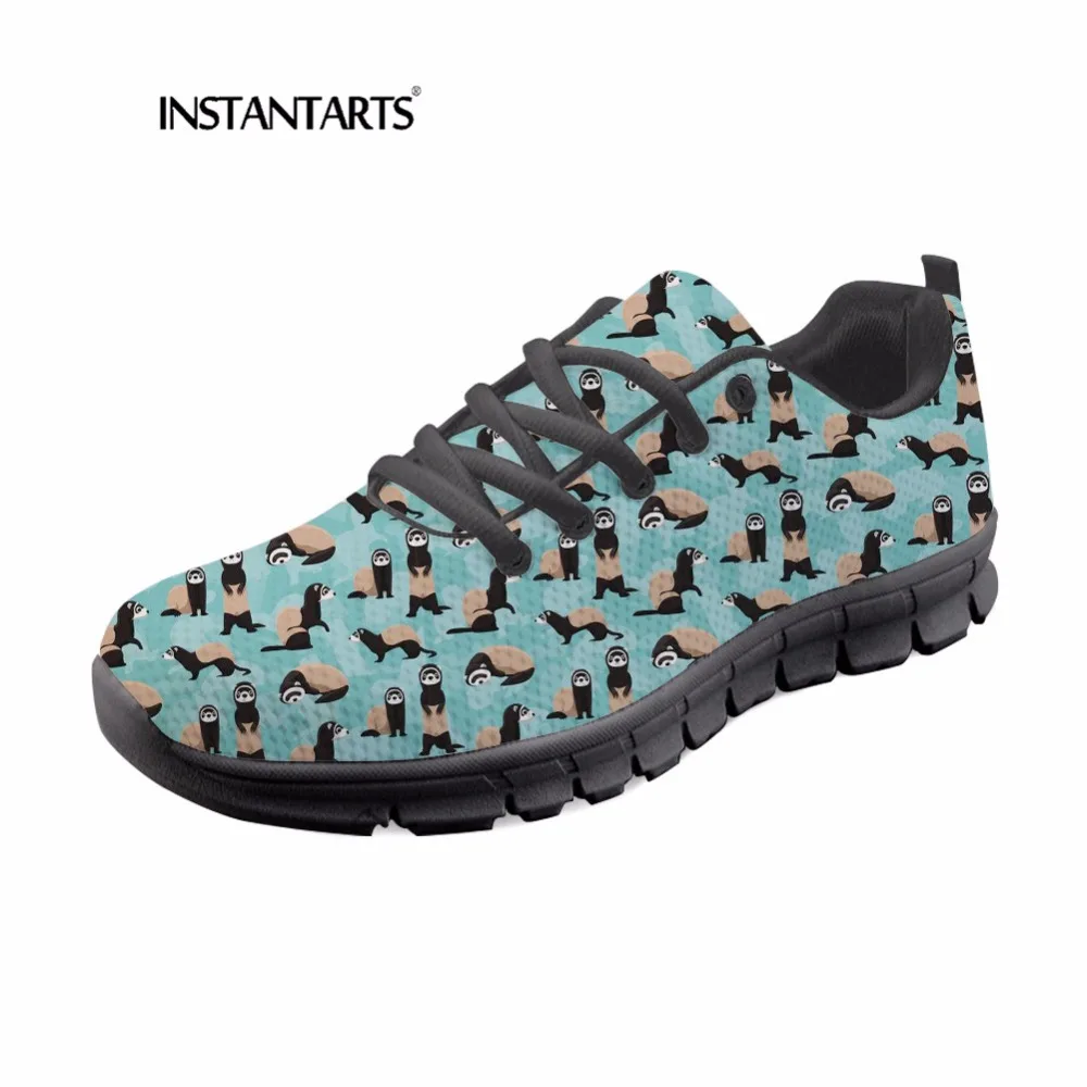 

INSTANTARTS Women Flats Lovely Cheeky Ferrets Pattern Youth Girl Spring Breathable Lace Up Zapatos De Mujer Women Mesh Sneakers