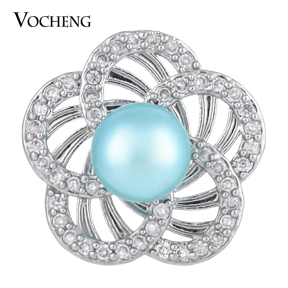 

10PCS/Lot Vocheng Ginger Snap Luxury CZ Stone Flower Brass Material 18mm Shining 2 Colors Simulated pearl Charms Vn-1283*10