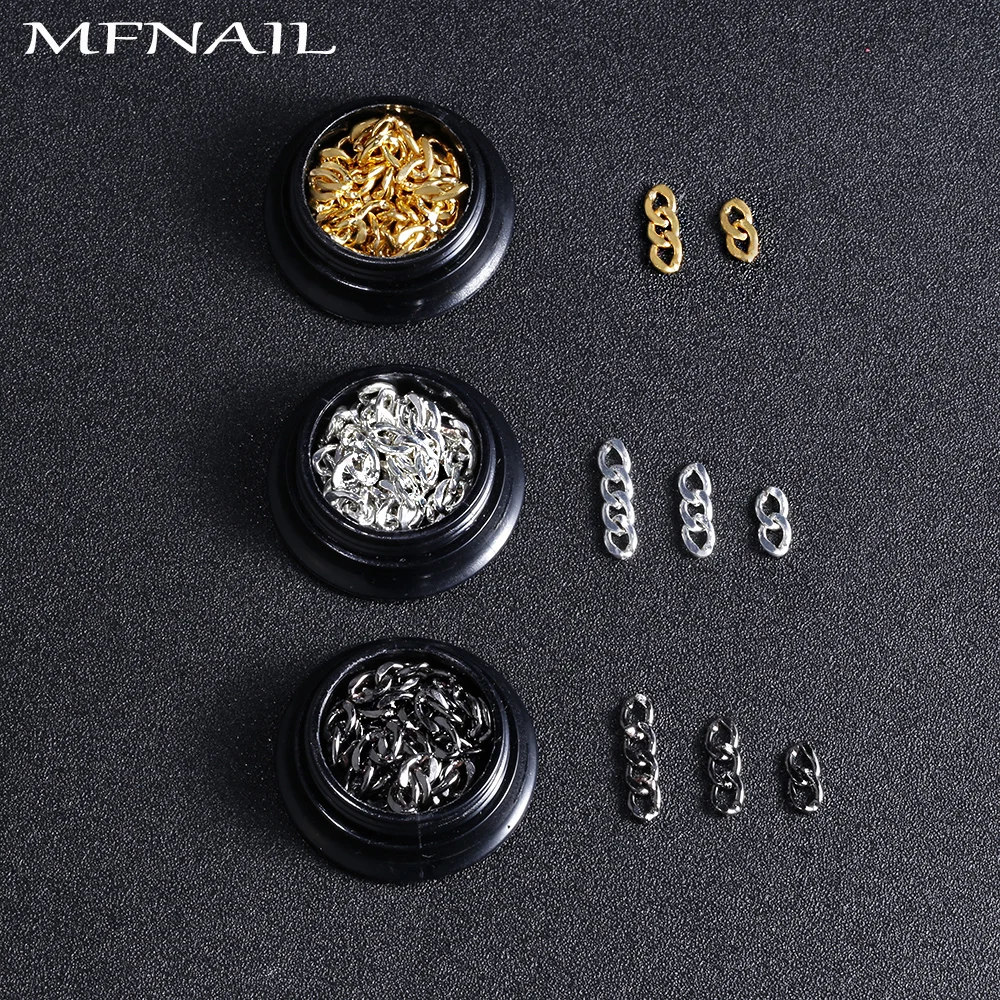 

ZJS05-1-2-3(20pcs) 3D Metal Nail Art Decoration Japan Korea Style Black/Gold/Silver Chain Punk Style Nail Sticker DIY Nail Tools