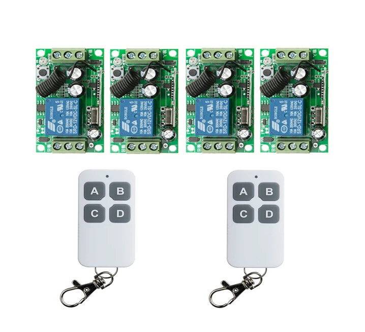 DC12V 8A 1CH RF Беспроводная система дистанционного управления 55*32*16 мм 4 * приемника и 2