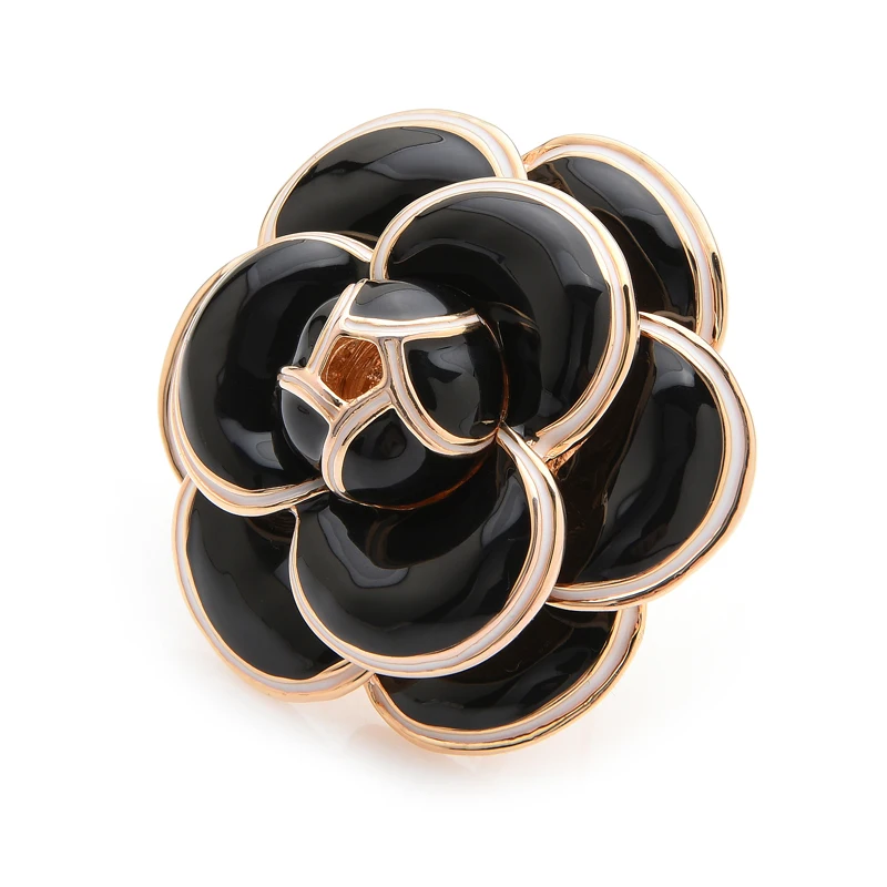 Inokeey Quality Heavy Enamel Black Camellia Flower Brooch Pins For Women Scarf Buckle Fashion Jewelry Gift | Украшения и